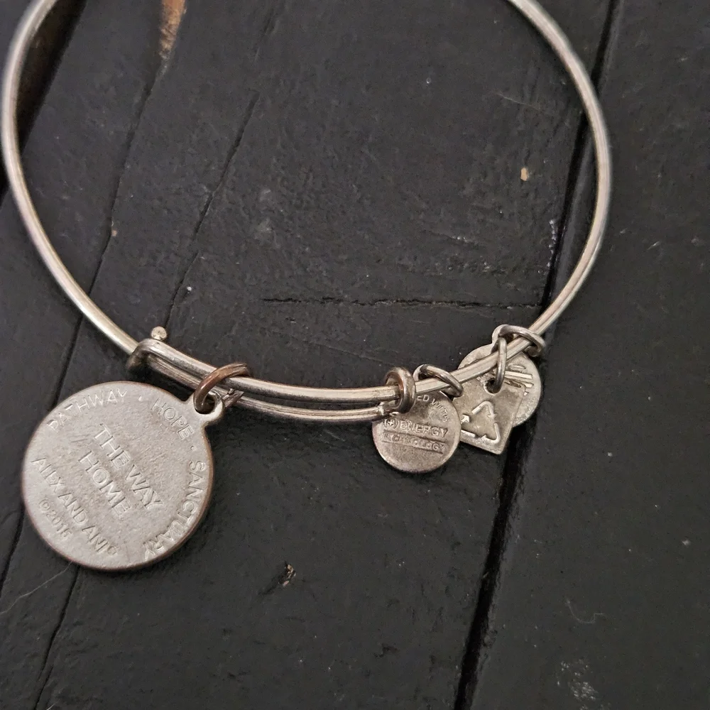 Alex and Ani Silver Bracelet with Pink Blue Path of Life Charm